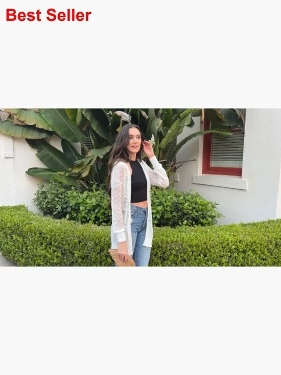 Lightweight Viscose Cardigan Sweater Open Front Long Sleeve Boho Coverup - Picture 7 of 7